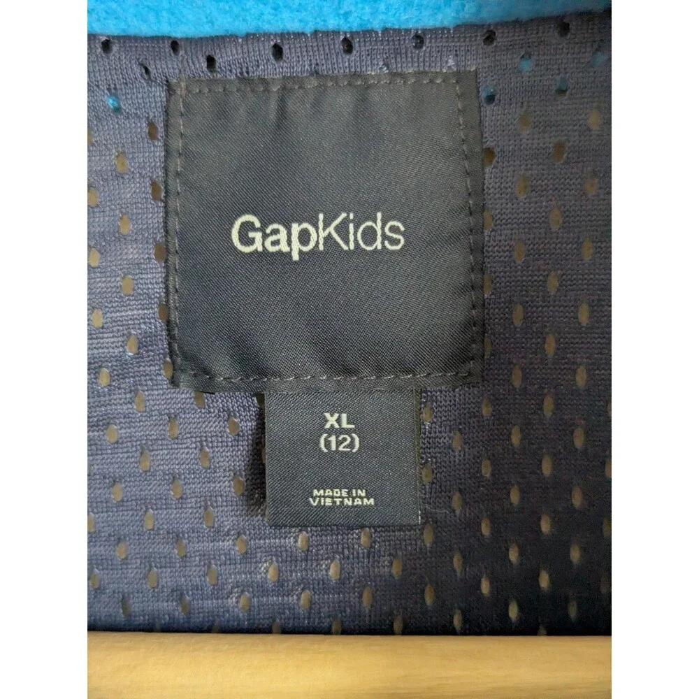 GAP Kids Boys Sherpa Vest Teddy Fleece Beige Blue Pockets XL 12 Hiking Outdoor